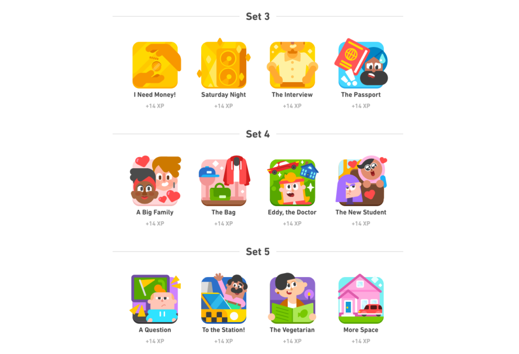 Ejercicios de práctica de reading y listening en inglés de Duolingo.